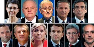 Hamon, Le Pen, Mlenchon, Arthaud, Asselineau, Fillon, Poutou, Dupont-Aignan, Cheminade, Lassalle, Macron, prsidentielle 2017,
