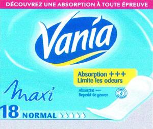 VANIA MAXI 18 NORMAL DECOUVREZ UNE ABSORPTION A TOUTE EPREUVE ABSORPTION +++ LIMITE LES ODEURS._logo