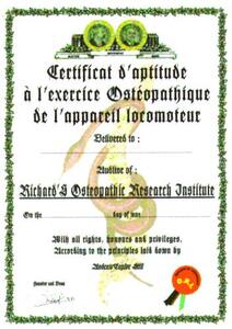 CERTIFICAT D'APTITUDE A L'EXERCICE OSTEOPATHIQUE DE L'APPAREIL LOCOMOTEUR RICHARD'S OSTEOPATHIC RESEARCH INSTITUTE_logo