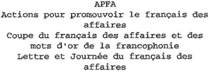 APFA Actions pour promouvoir le français des affaires Coupe du français des affaires et des mots d'or de la francophonie Lettre et Journée du français des affaires_logo